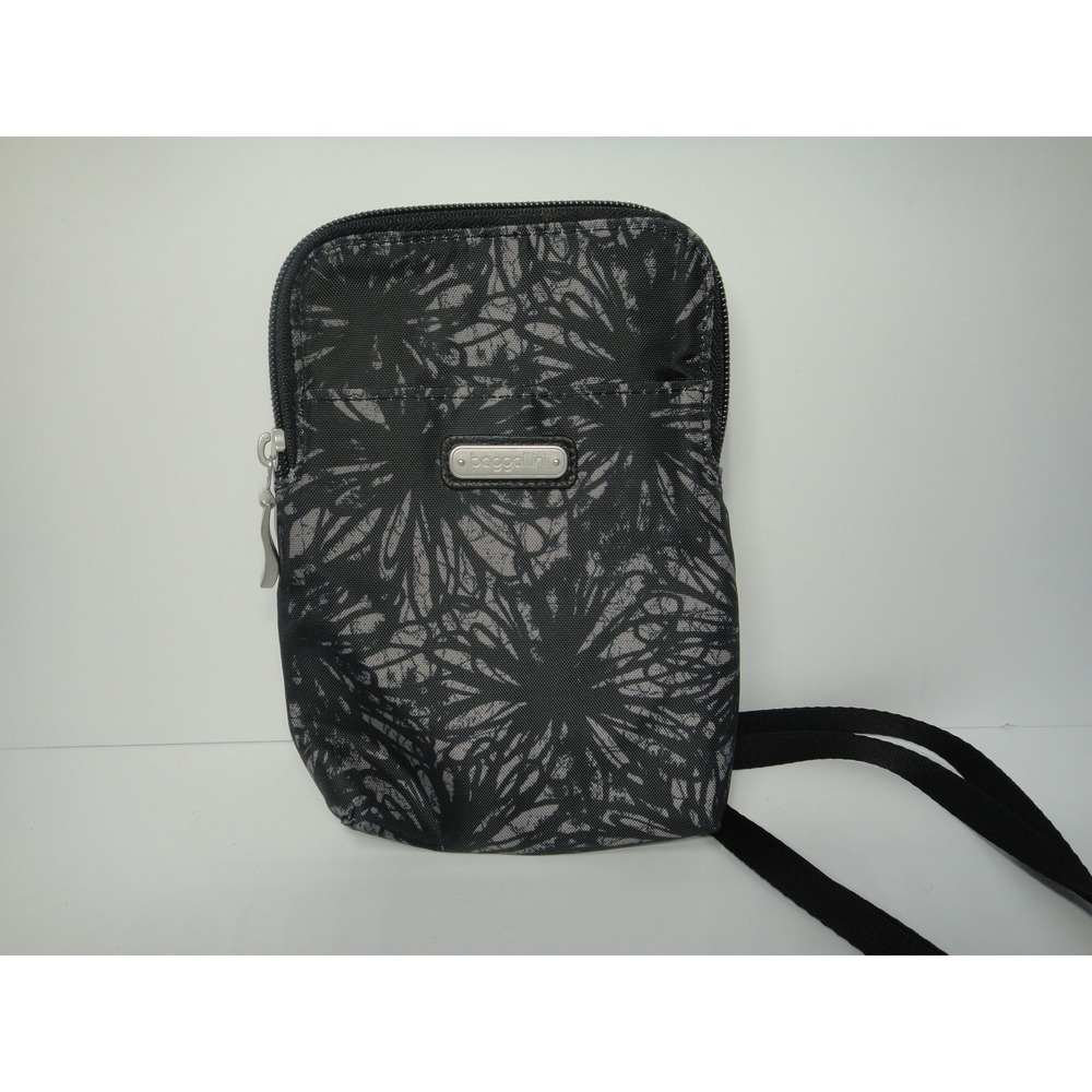 Baggallini Take Two RFID Bryant Crossbody Travel Bag Pouch Onyx Floral EUC 7.5"